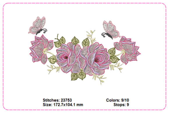 Rose with Butterfly Embroidery Designs